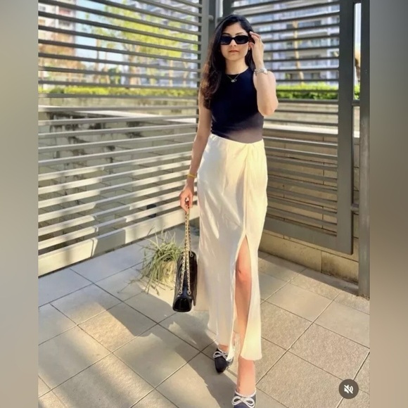 NWT Zara SET Cream Ecru Mixed Organza Satin Effect Blouse Skirt L XL - Picture 7 of 16